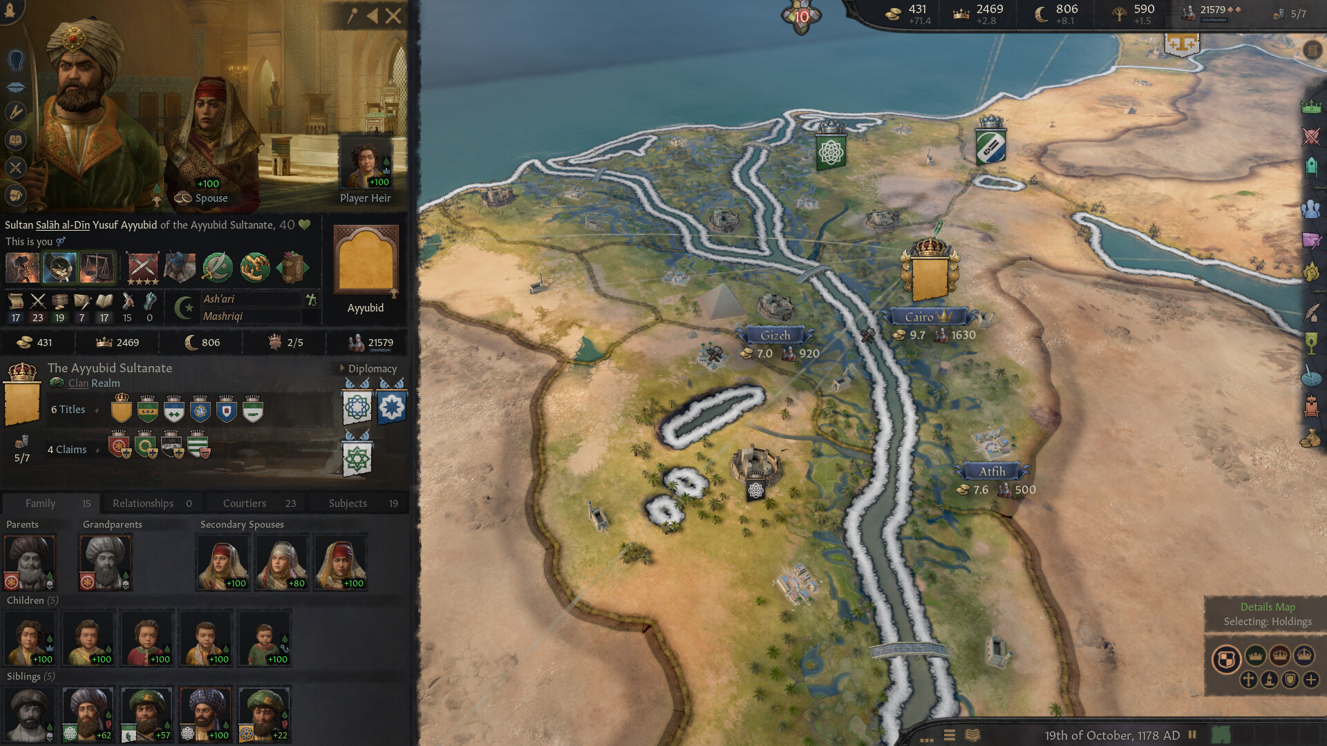 Crusader Kings 3 character screen showing the current ruler and the player’s heir, the two people every succession plan revolves around