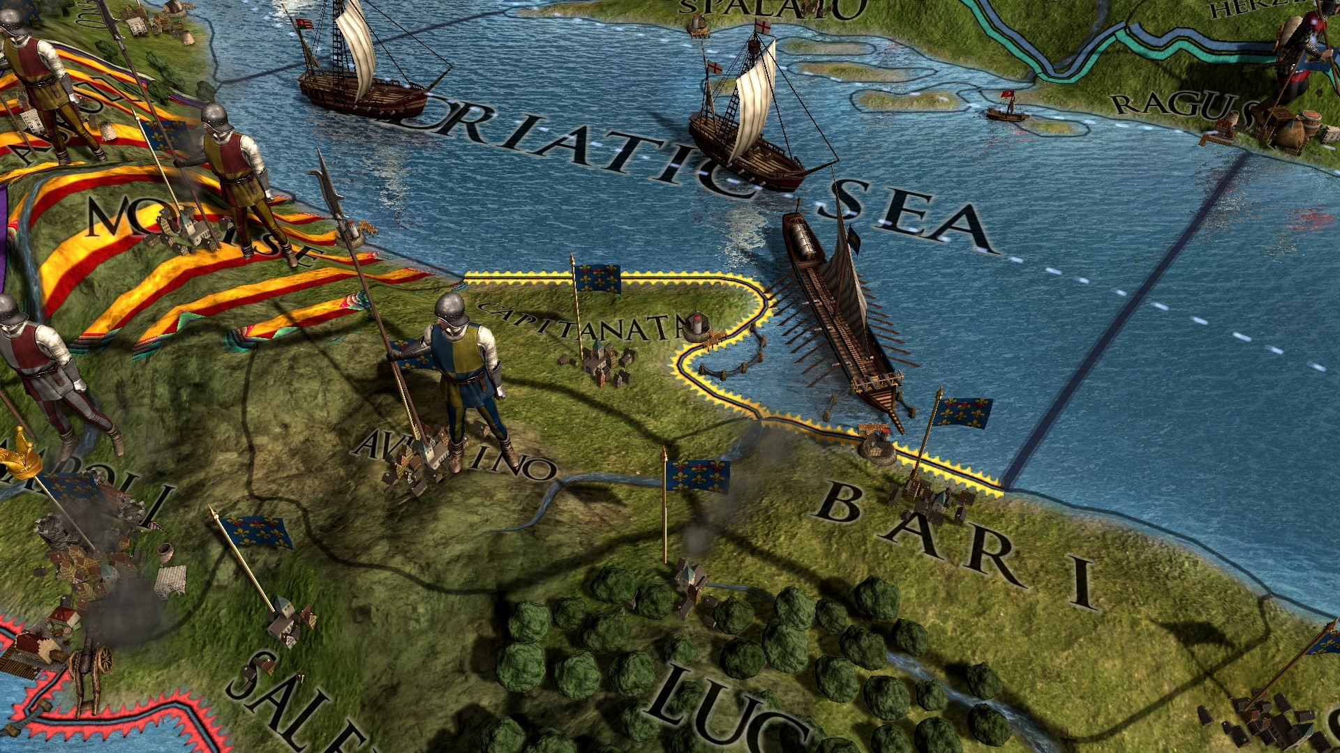 EU4 map showing the routes trade value splits across between nodes