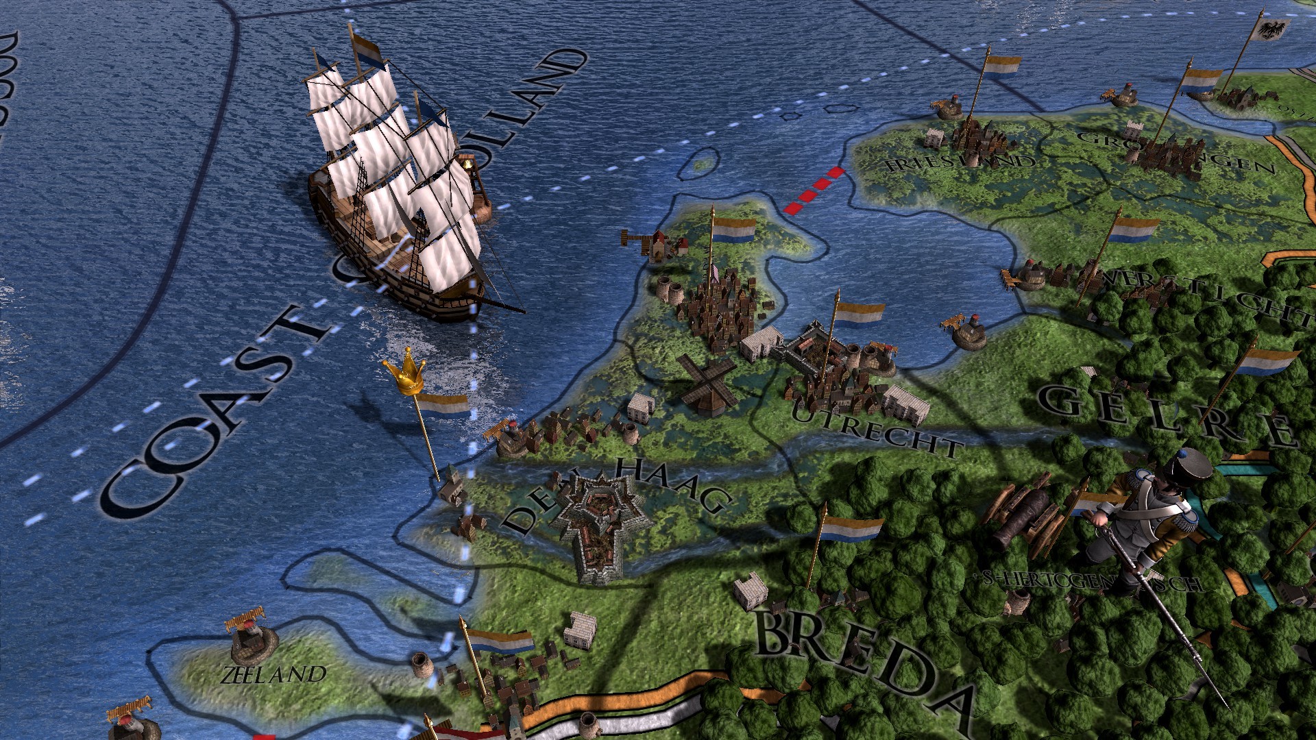 EU4 trade node map view showing the flow of value across the network