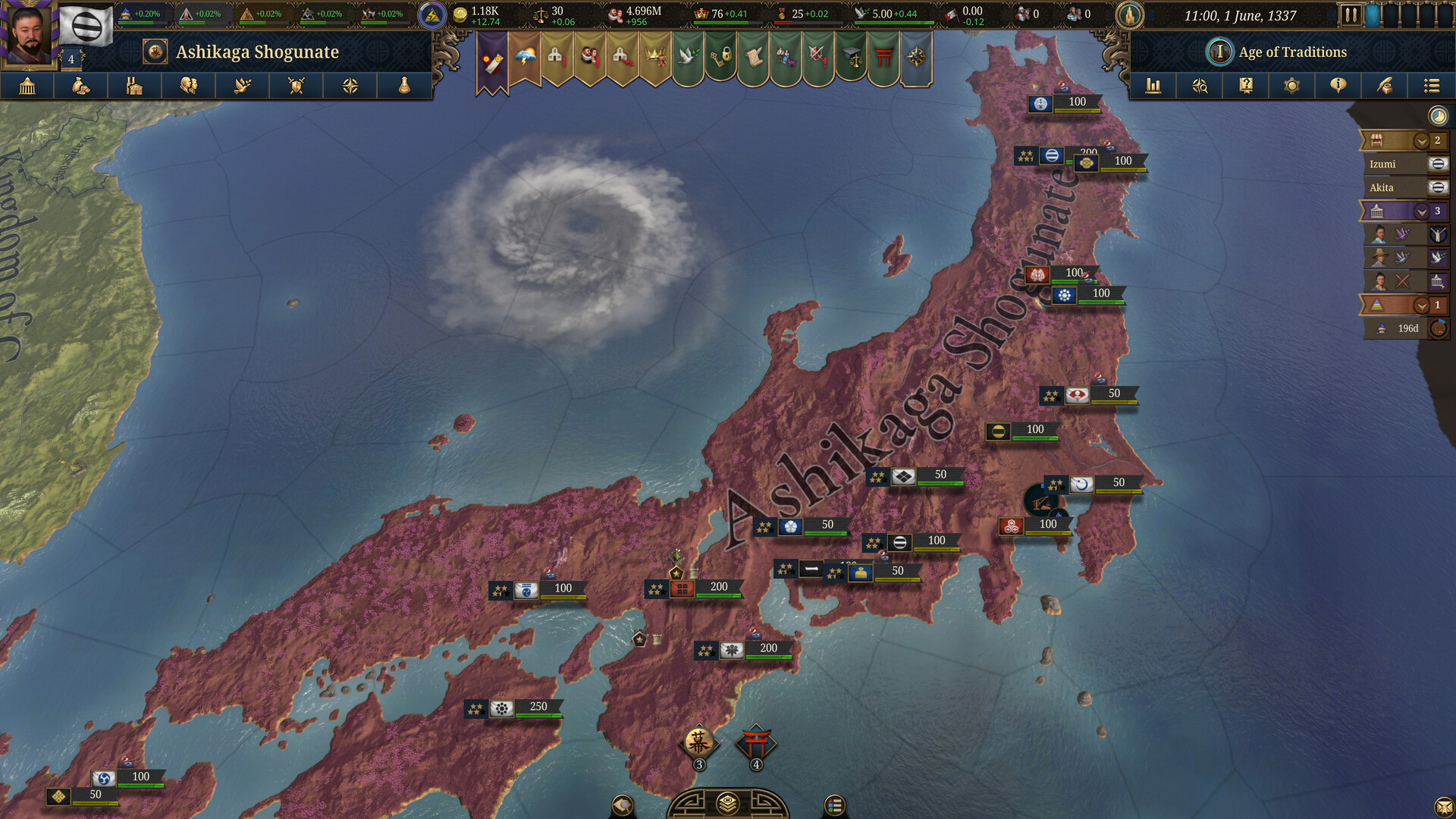 EU5 map showing the world in the Age of Traditions, the starting era of every campaign